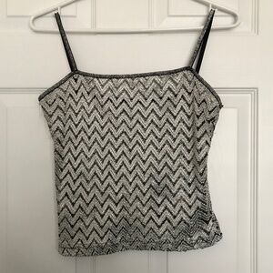 Vintage Sparkly Chevron Crop Top Camisole S Fit Grey Silver Black